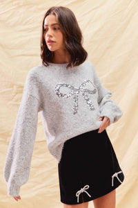 Ribbon Sequins Christmas Holiday Sweater Top