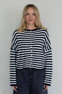 Piper Cardigan - Striped: Ivory-Black
