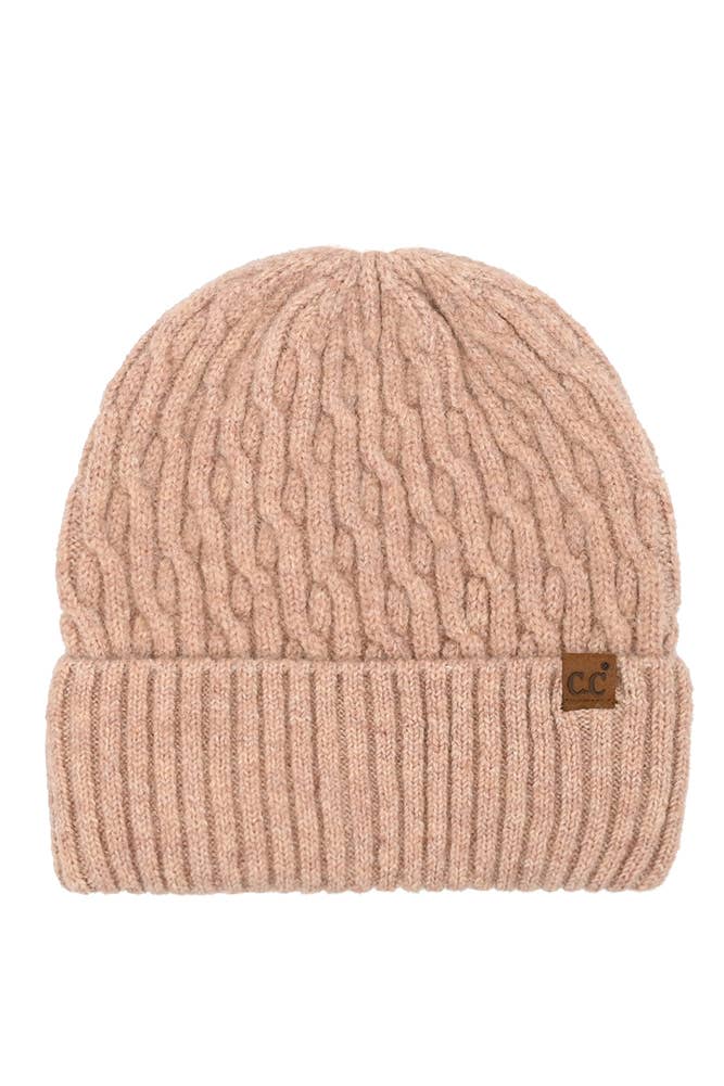 C.C Chain Link Cable Cuff Beanie: Oatmeal