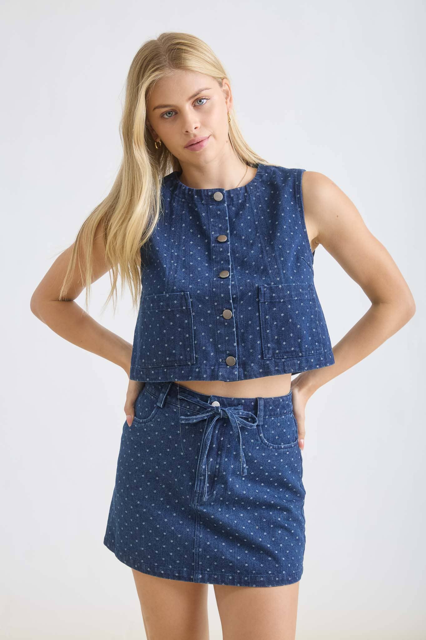 Polka Dot Denim Crop