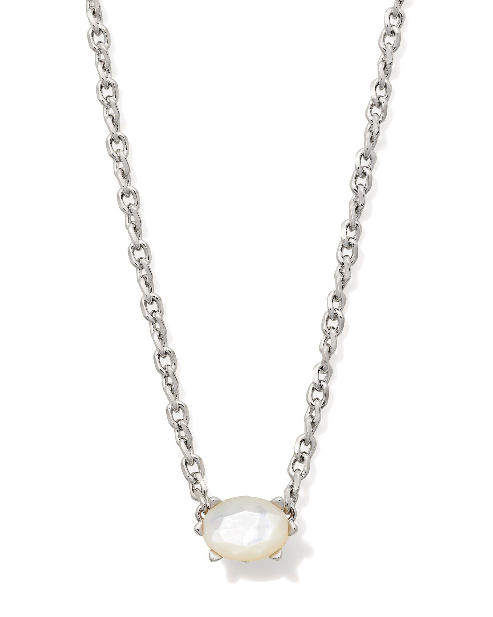 Cailin Crystal Pendant Necklace in Silver & Ivory Mother of Pearl