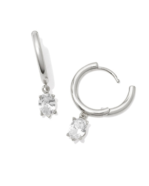Cailin Single Stone Huggie Earrings Rhodium - Sugar Co.