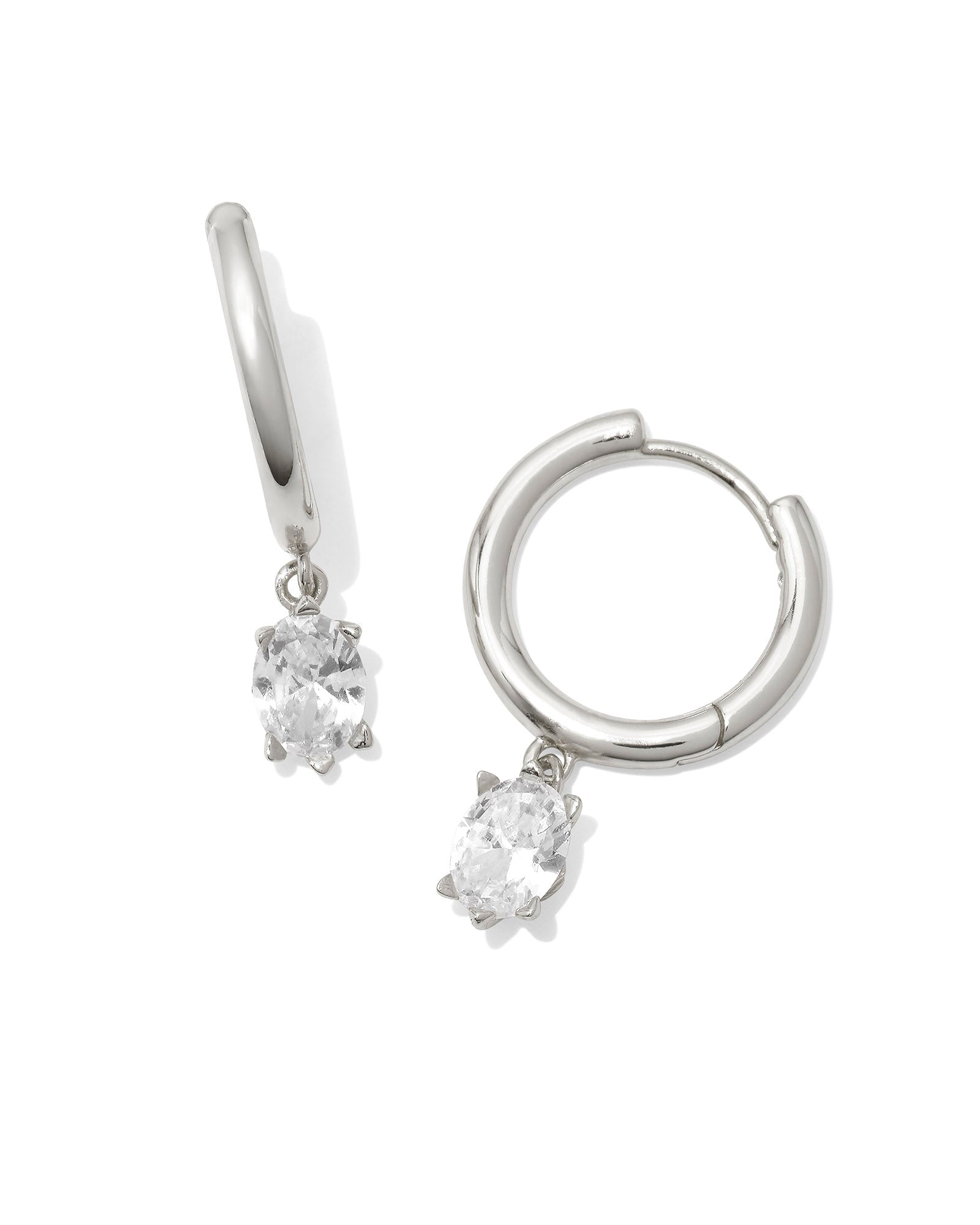 Cailin Single Stone Huggie Earrings Rhodium