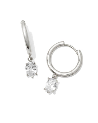 Cailin Single Stone Huggie Earrings Rhodium - Sugar Co.