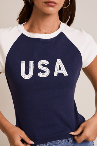 Cap Sleeve USA Baby Tee Navy - Sugar Co.