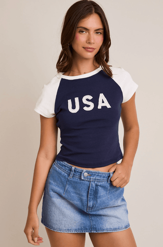 Cap Sleeve USA Baby Tee Navy - Sugar Co.