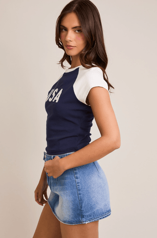 Cap Sleeve USA Baby Tee Navy - Sugar Co.