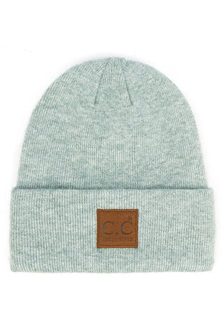 C.C Heather Knit Suede Patch Beanie Winter Hat: Mint - Sugar Co.
