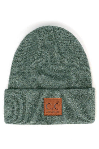 C.C Heather Knit Suede Patch Beanie Winter Hat: Mint - Sugar Co.