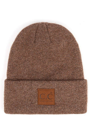 C.C Heather Knit Suede Patch Beanie Winter Hat: Mint - Sugar Co.