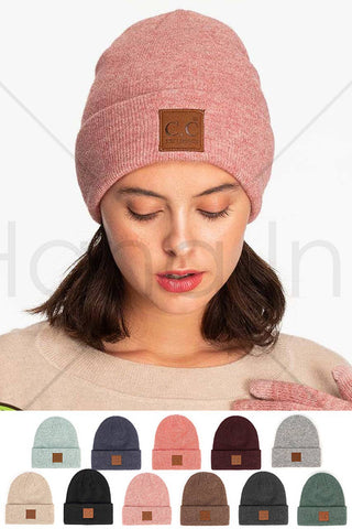 C.C Heather Knit Suede Patch Beanie Winter Hat: Mint - Sugar Co.