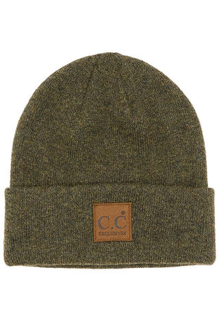 C.C Heather Knit Suede Patch Beanie Winter Hat: Mint - Sugar Co.