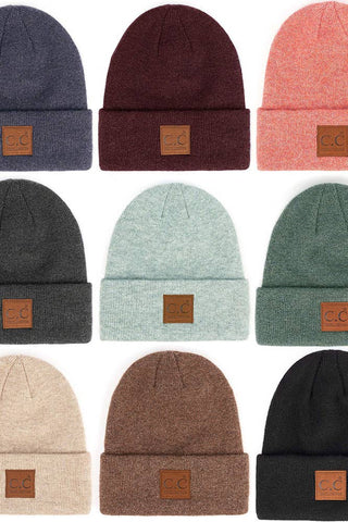 C.C Heather Knit Suede Patch Beanie Winter Hat: Mint - Sugar Co.