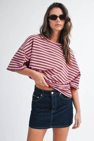 Oversized Stripe Boyfriend Tee: Cobalt