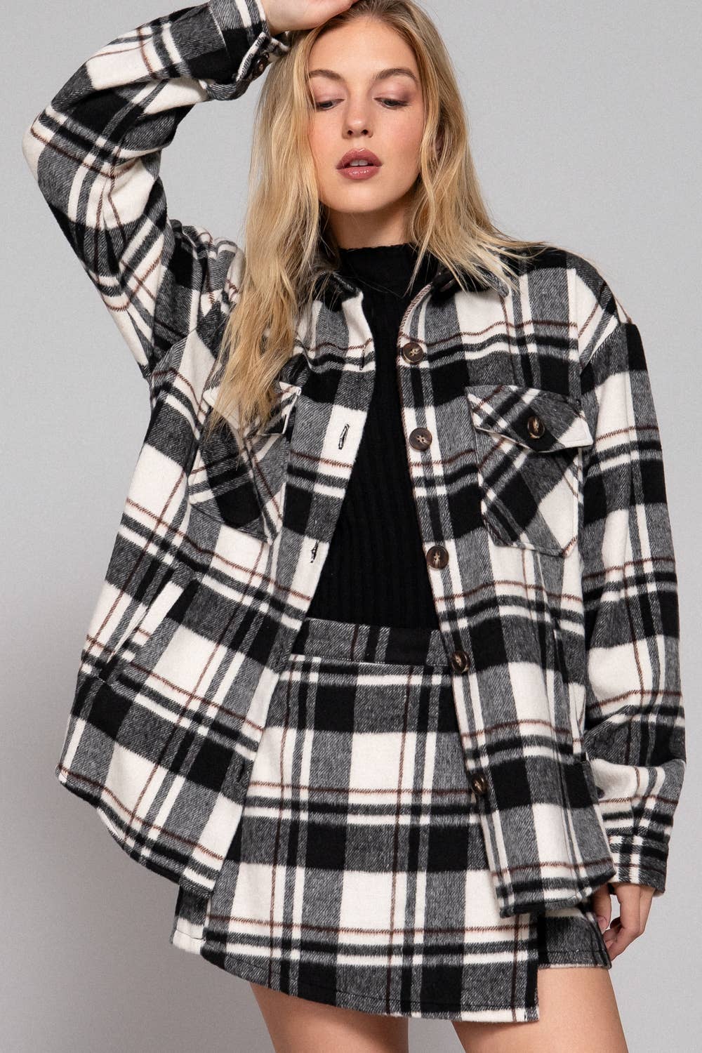 Luxe Plaid Wool Jacket Black