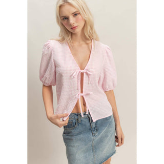 Check Bow Blouse - Sugar Co.