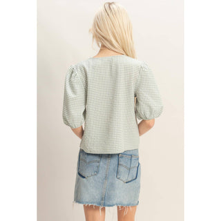 Check Bow Blouse Sage - Sugar Co.
