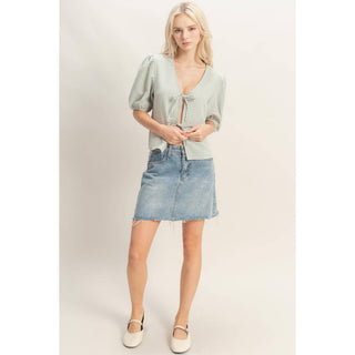 Check Bow Blouse Sage - Sugar Co.