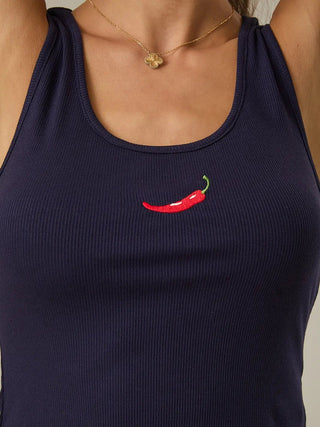 Chilli Embroidered Ribbed Tank Top - Sugar Co.