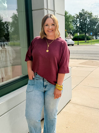 Cloudburst 3/4 Sleeve Tee Wine - Sugar Co.
