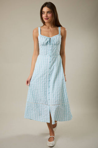 blue and white picnic dress 1930's Blue and White Plaid Cotton Picnic Dress Eveliina Vintage