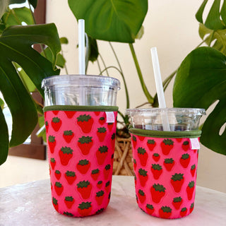 Coffee Cup Cover - Strawberry Field - Iced Drink Sleeve: Small / 16oz - Sugar Co.