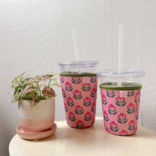 Coffee Cup Cover - Whimsy Floral Block Print - Iced Drink Sleeve: Large / 24oz - Sugar Co.
