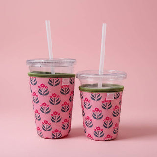 Coffee Cup Cover - Whimsy Floral Block Print - Iced Drink Sleeve: Small / 16oz - Sugar Co.