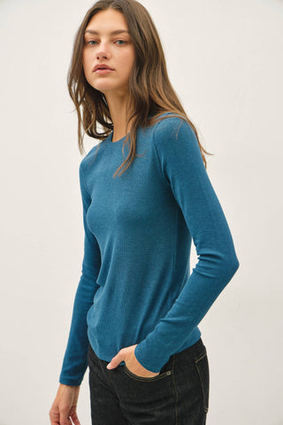 Core Ribbed Crewneck Long Sleeve Teal - Sugar Co.