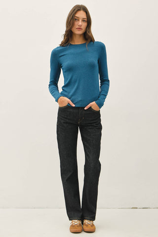 Core Ribbed Crewneck Long Sleeve Teal - Sugar Co.