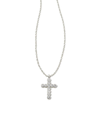 Cross Crystal Pendant Necklace Rhodium - Sugar Co.