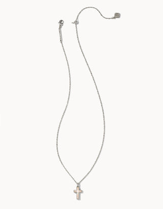 Cross Pendant Rhodium Necklace White Kyocera Opal - Sugar Co.