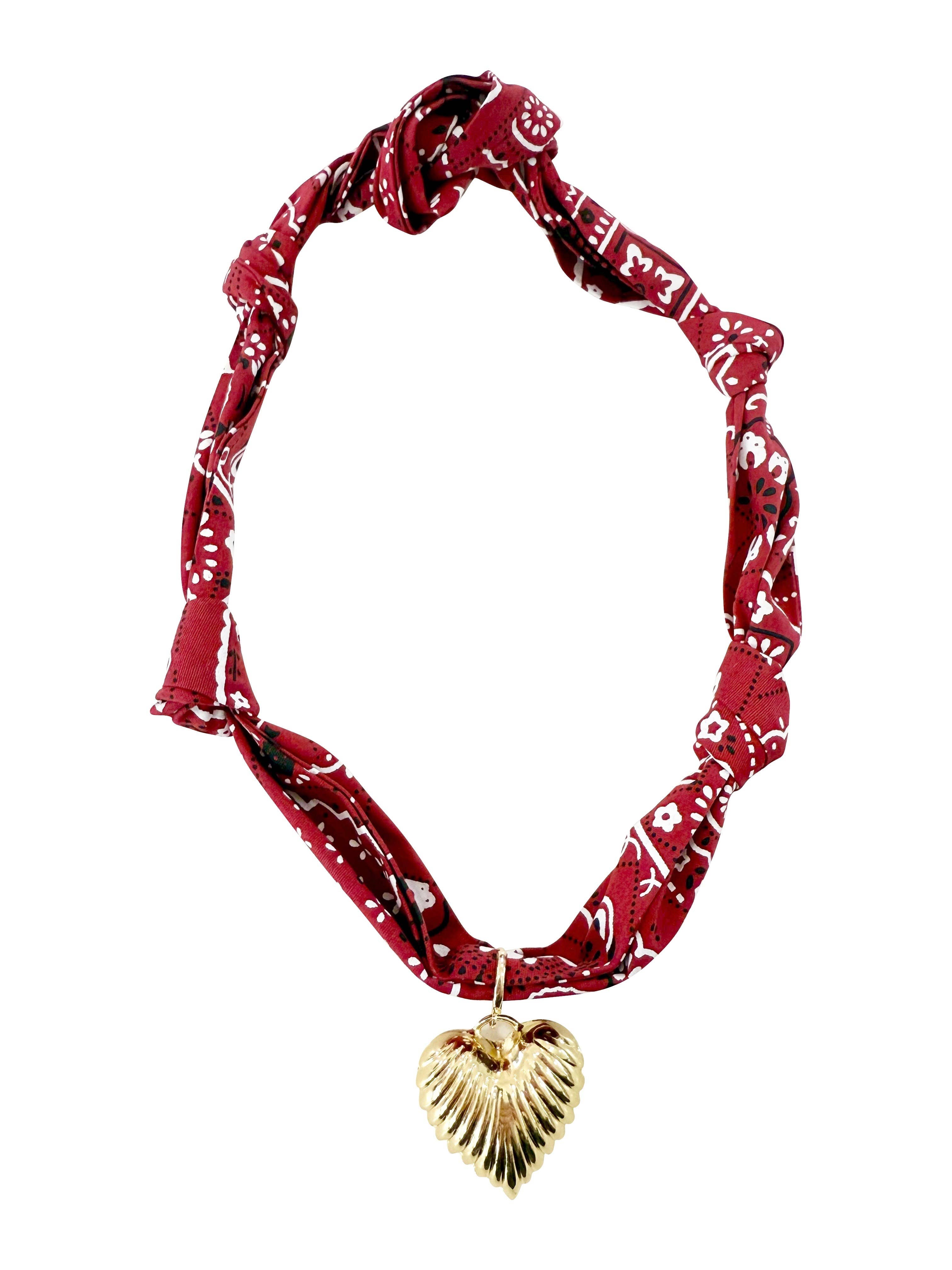 Red Bandana Scallop Heart Necklace
