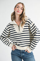 Half-Zip Pointelle Stripe Sweater
