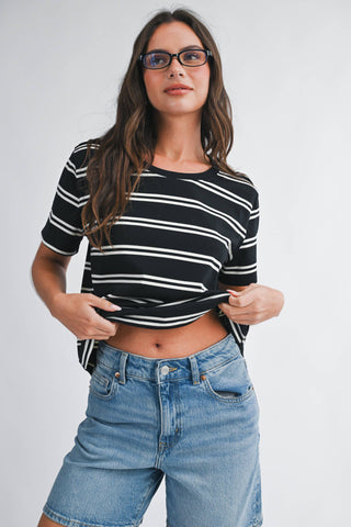 Striped Boxy Short Sleeve Tee Pink