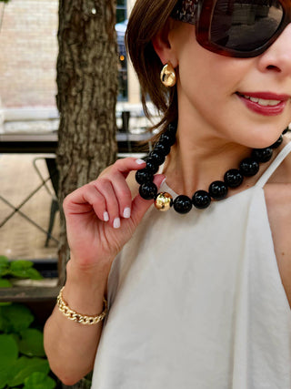 Marjorie Game Day Gumball Beaded Necklace: Black