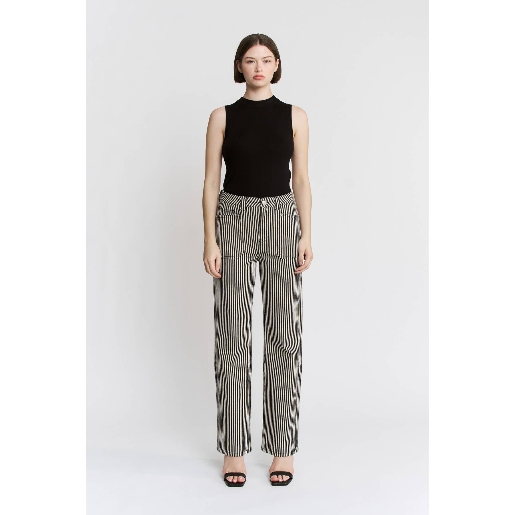SUPER HIGH LOOSE FIT STRAIGHT STRIPED JEANS: BLACK TAN
