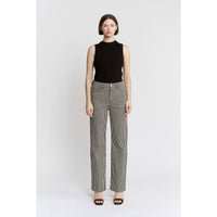 SUPER HIGH LOOSE FIT STRAIGHT STRIPED JEANS: BLACK TAN