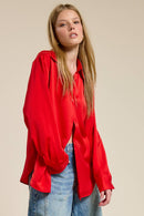 Silky Button Down Red