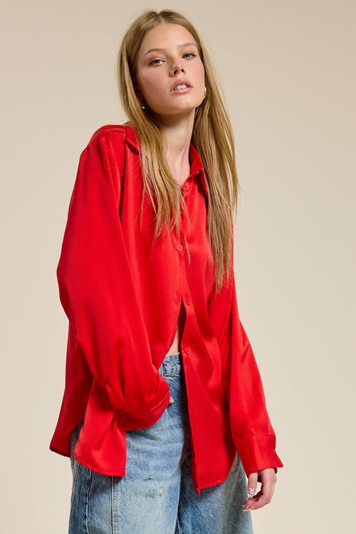 Silky Button Down Red