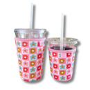 Coffee Cup Cover - Checkered Floral - Iced Drink Sleeve: Large 24oz
