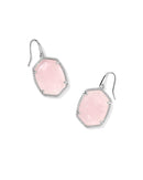 Daphne Silver Pave Frame Drop Earrings Rose Quartz - Sugar Co.