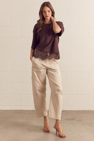 Dare Me Lace Tee Brown - Sugar Co.