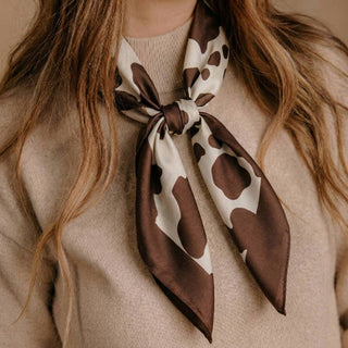 Dark Brown Cow Print Square Bandana Scarf: BR - Sugar Co.