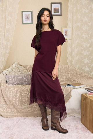 After Hours Lace Midi Dress Burgundy