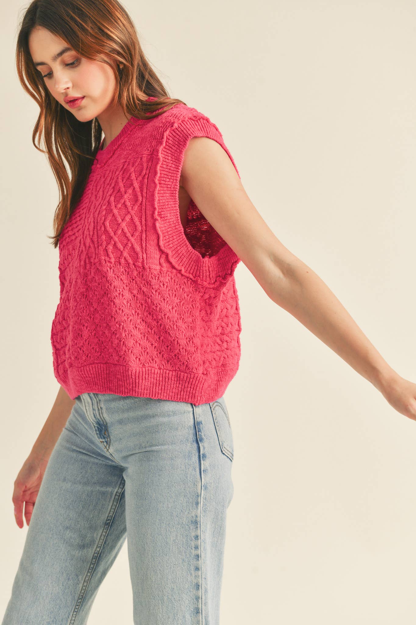 Mixed Cable Knit Sweater Vest