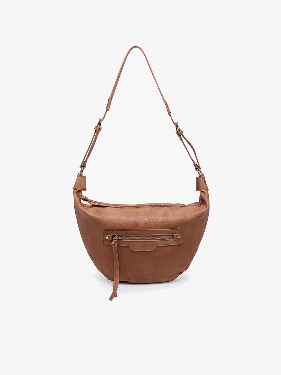 Leigh Distressed Hobo Bag: CARAMEL