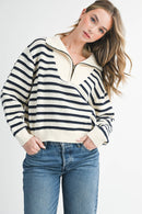 Half-Zip Pointelle Stripe Sweater