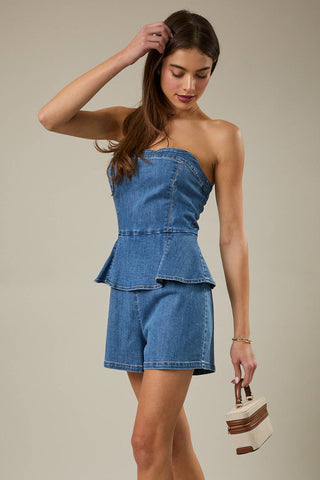 Denim Daydream Strapless Romper - Sugar Co.
