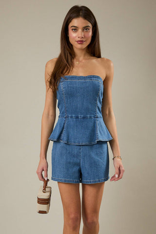 Denim Daydream Strapless Romper - Sugar Co.
